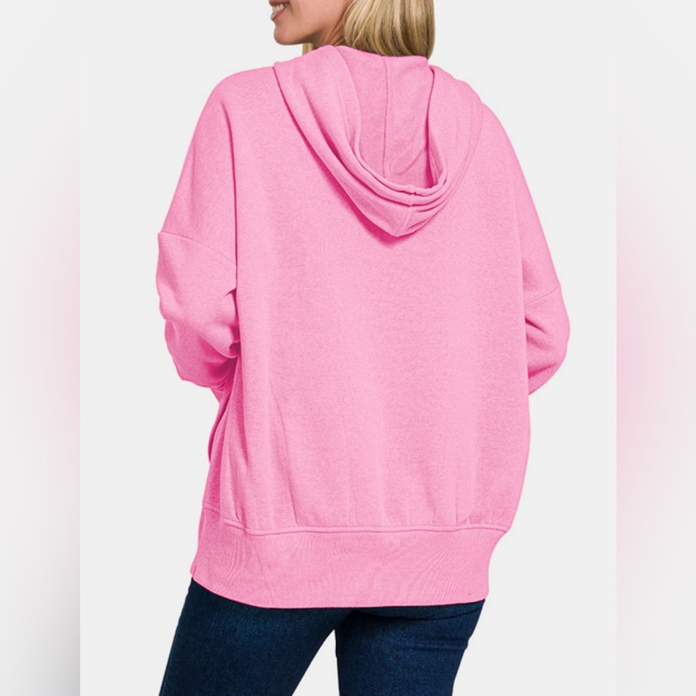 Zenana Outfitters Pink Henley Hoodie Sweatshirt - Picture 3 of 3